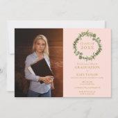 Invitation Blush Pink Greenery Garland Photo Graduation Party (Devant)