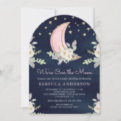 Invitation Blush Pink Ivory Floral Moon Arch Marine Baby show (Devant)