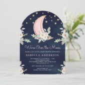 Invitation Blush Pink Ivory Floral Moon Arch Marine Baby show (Debout devant)