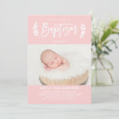 Invitation Blush Pink Laurel Wreath Photo Baptême (Debout devant)