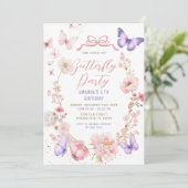 Invitation Blush Pink Lavender Purple Butterflies Birthday (Debout devant)