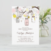 Invitation Blush Pink Mason Jars Baby shower Floral Brunch (Debout devant)