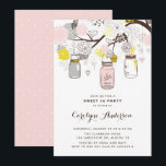 Invitation Blush Pink Mason Jars Floral Sweet sixteen Party<br><div class="desc">Blush Pink Mason Jars Floral Sweet 16 Party Invitation | Famille Invitation et amis avec cette invitation personnalisable anniversaire. Il est composé de jarres en mason rose, jaune et gris, de feuillage, d'oiseaux d'amour et de cordes. Cette invitation à la bocale de mason est parfaite pour les événements d'été et...</div>