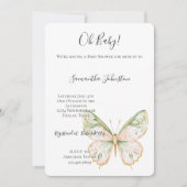 Invitation Blush Pink Mint Green Gold Butterfly Baby Shower (Devant)