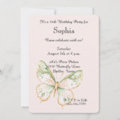 Invitation Blush Pink Mint Green Gold Butterfly Birthday (Devant)