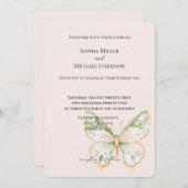 Invitation Blush Pink Mint Green Gold Butterfly Wedding (Devant / Derrière)