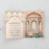Invitation Blush Pink Mint Green Lotus Garden Indian Wedding (Intérieur)