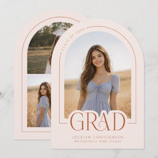 Invitation Blush Pink Modern 5 Photo Graduation Announcement (Devant / Derrière)