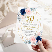 Invitation Blush Pink & Navy Blue 50e anniversaire de Mariage