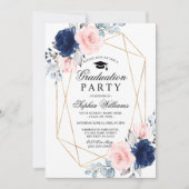 Invitation Blush Pink & Navy Blue Floral Graduation Party (Devant)