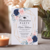 Invitation Blush Pink & Navy Blue Floral Graduation Party
