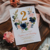 Invitation Blush Pink & Navy Blue Floral Wreath 2e anniversai