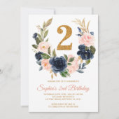 Invitation Blush Pink & Navy Blue Floral Wreath 2e anniversai (Devant)