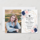 Invitation Blush Pink & Navy Blue Photo Graduation Party (Devant)