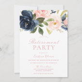 Invitation Blush Pink & Navy Floral Pretty RetiParty (Devant)