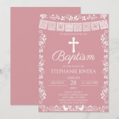 Invitation Blush Pink Papel Picado Baptism (Devant / Derrière)