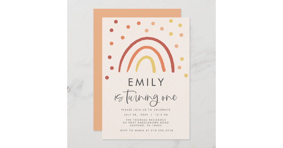 Invitation Blush Pink Pastel Terracotta Arc En Ciel 1er Anniv Zazzle Be