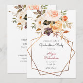Invitation Blush Pink & Peach Floral & Frame Graduation Party (Devant / Derrière)