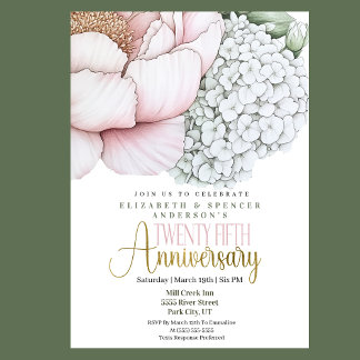 Invitation Blush Pink Peony 25th Wedding Anniversary