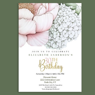 Invitation Blush Pink Peony 30th Birthday
