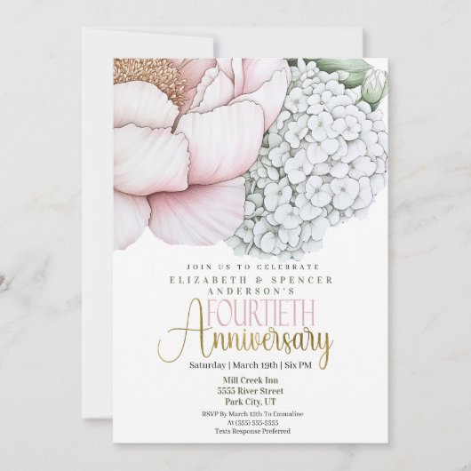 Invitation Blush Pink Peony 40th Wedding Anniversary (Devant)