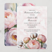 Invitation Blush Pink Peony and Cotton Bridesmaids Luncheon (Devant / Derrière)