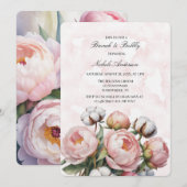Invitation Blush Pink Peony and Cotton Brunch & Bubbly (Devant / Derrière)
