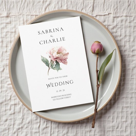Invitation Blush Pink Peony Flower Elegant Botanical Wedding