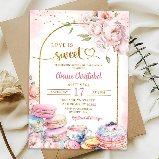 Invitation Blush Pink Peony Love is Sweet Fête des mariées