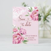 Invitation Blush Pink Peony Save the Date Card (Debout devant)