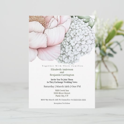 Invitation Blush Pink Peony Wedding (Debout devant)