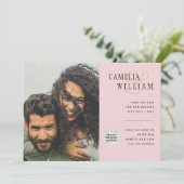 Invitation Blush PINK Photo Wedding Inviter QR Code Enregistr (Debout devant)