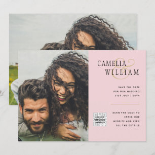 Invitation Blush PINK Photo Wedding Inviter QR Code Enregistr