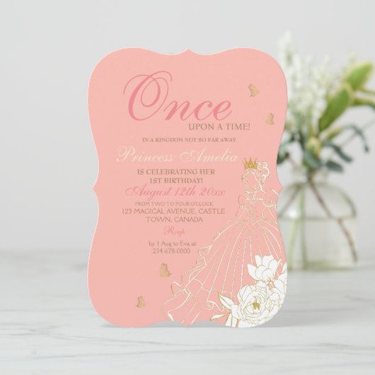 Invitation Blush Pink Princess 1er anniversaire (Debout devant)
