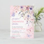 Invitation Blush Pink Purple Floral Butterfly Quinceanera (Debout devant)