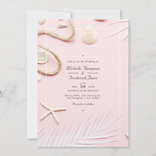 Invitation Blush Pink QR Code RSVP Beach Wedding (Devant)