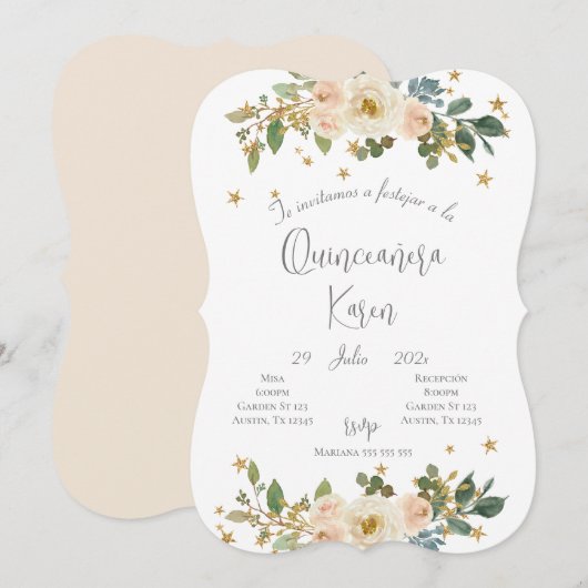 Invitation Blush Pink Quinceanera (Devant / Derrière)