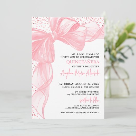 Invitation Blush Pink Quinceanera (Debout devant)