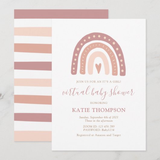 Invitation Blush Pink Rainbow C’est une fille Baby shower vir (Devant / Derrière)