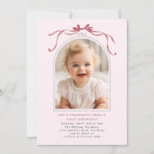 Invitation Blush Pink Red Bow Girl 1st Birthday Arch Photo (Devant)