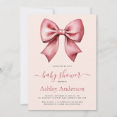 Invitation Blush Pink Red Bow Girl Baby Shower (Devant)