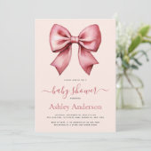 Invitation Blush Pink Red Bow Girl Baby Shower (Debout devant)