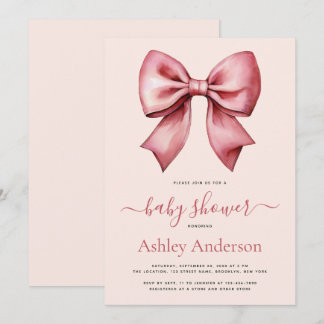 Invitation Blush Pink Red Bow Girl Baby Shower