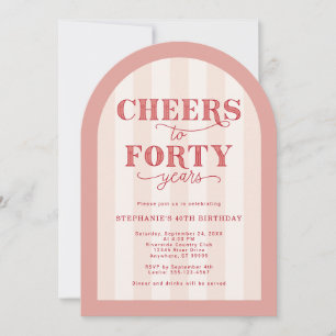 Invitation Blush Pink Red Cheers à 40 ans 40e anniversaire