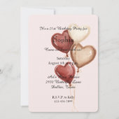 Invitation Blush Pink Red Cream Heart Balloons Birthday (Devant)