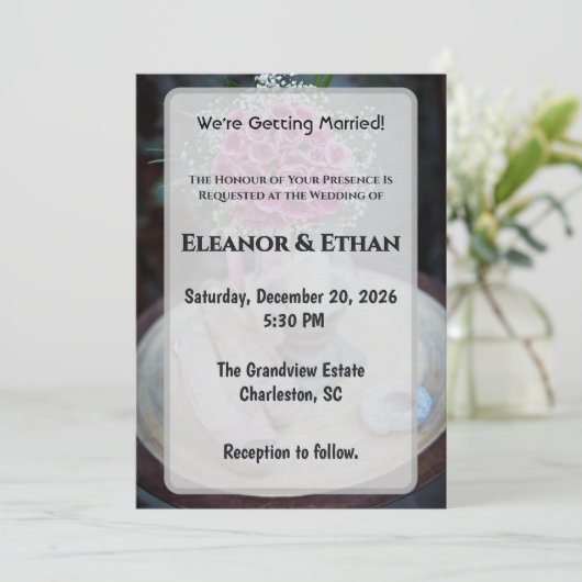 Invitation Blush Pink Rose Bouquet Rustic Wedding Invite (Debout devant)