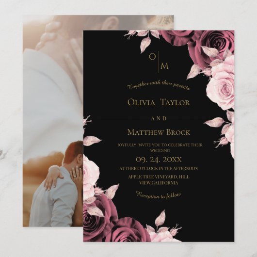 Invitation Blush Pink Rose Floral Wedding  (Devant / Derrière)