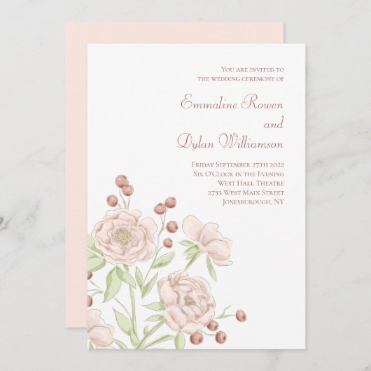 Invitation Blush Pink Rose Wedding Modern (Devant / Derrière)