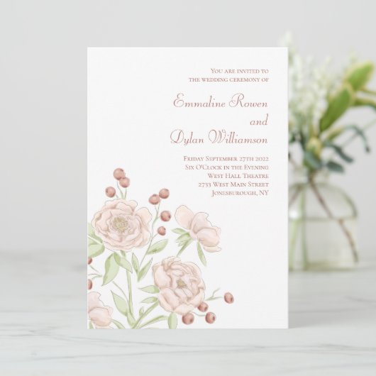 Invitation Blush Pink Rose Wedding Modern (Debout devant)