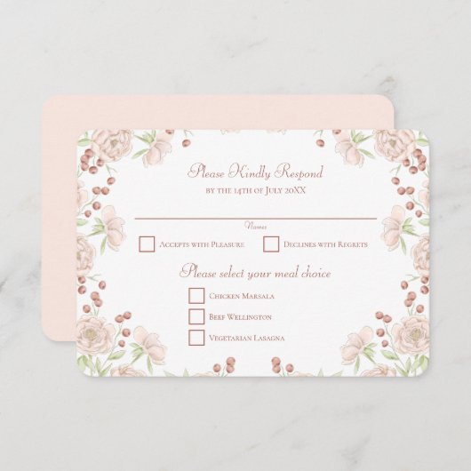 Invitation Blush Pink Rose Wedding RSVP Reply (Devant / Derrière)